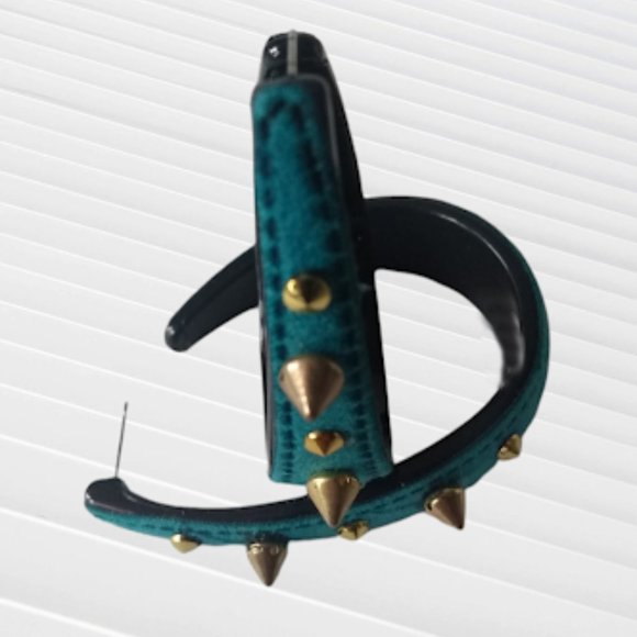 Faux Suede Turquoise Blue Stud spiked Hoop Earrings - Picture 8 of 12